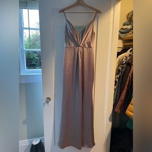 Revelry Giada Satin Dress in Taupe - Size 4 Tall